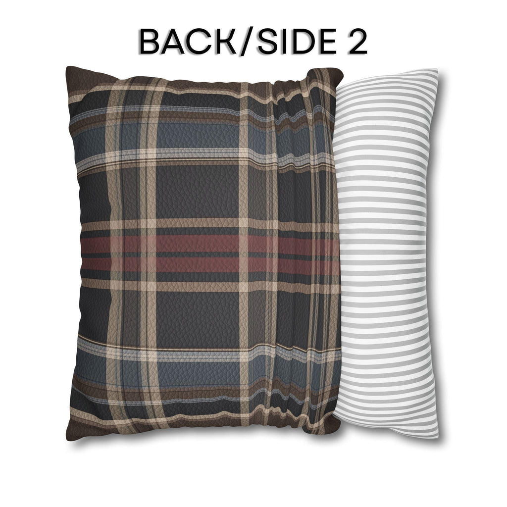 Vegan Faux Suede Material Printed Pillow Cover: Modern Plaid Soft Leather-Look