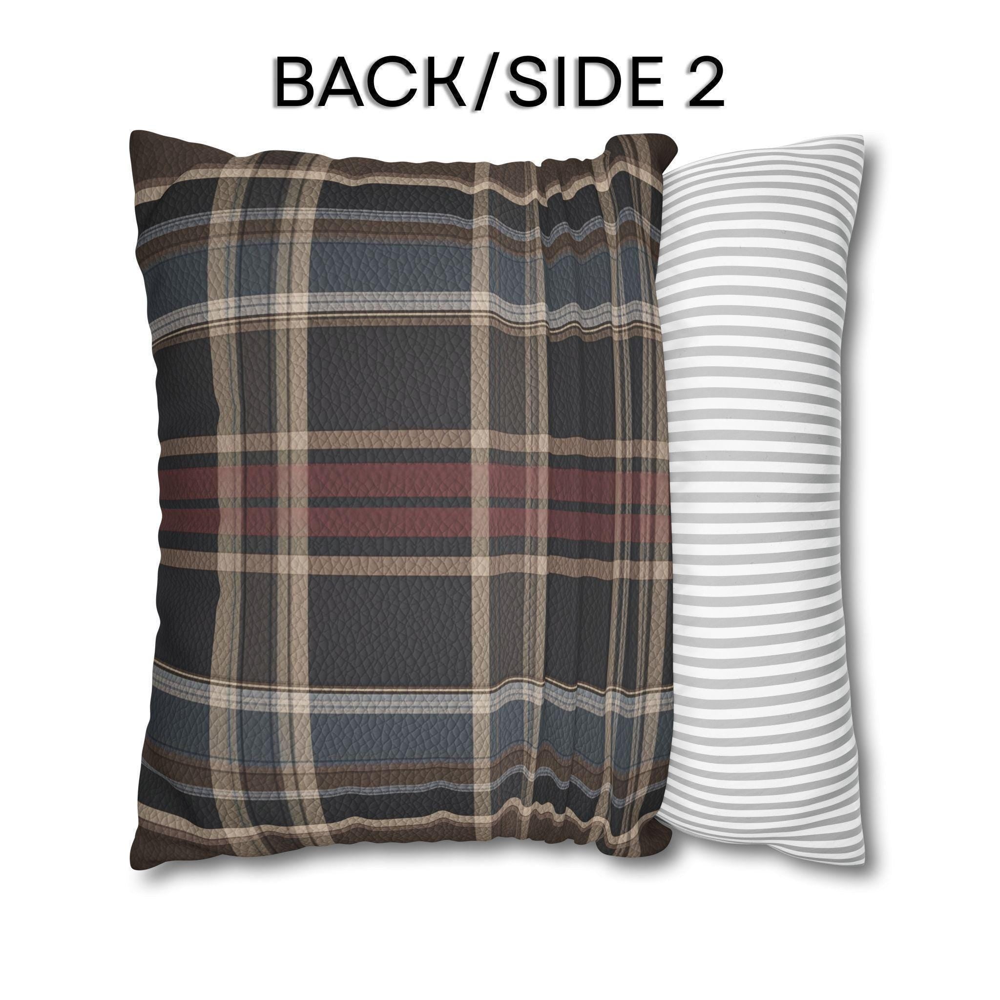 Vegan Faux Suede Material Printed Pillow Cover: Modern Plaid Soft Leather-Look