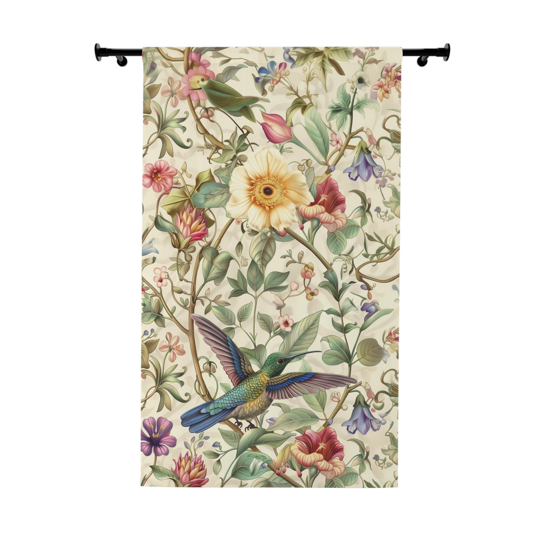 Elegant William Morris Hummingbird Floral Window Curtain Panel - Green, Blue, Gold, Pink, Purple