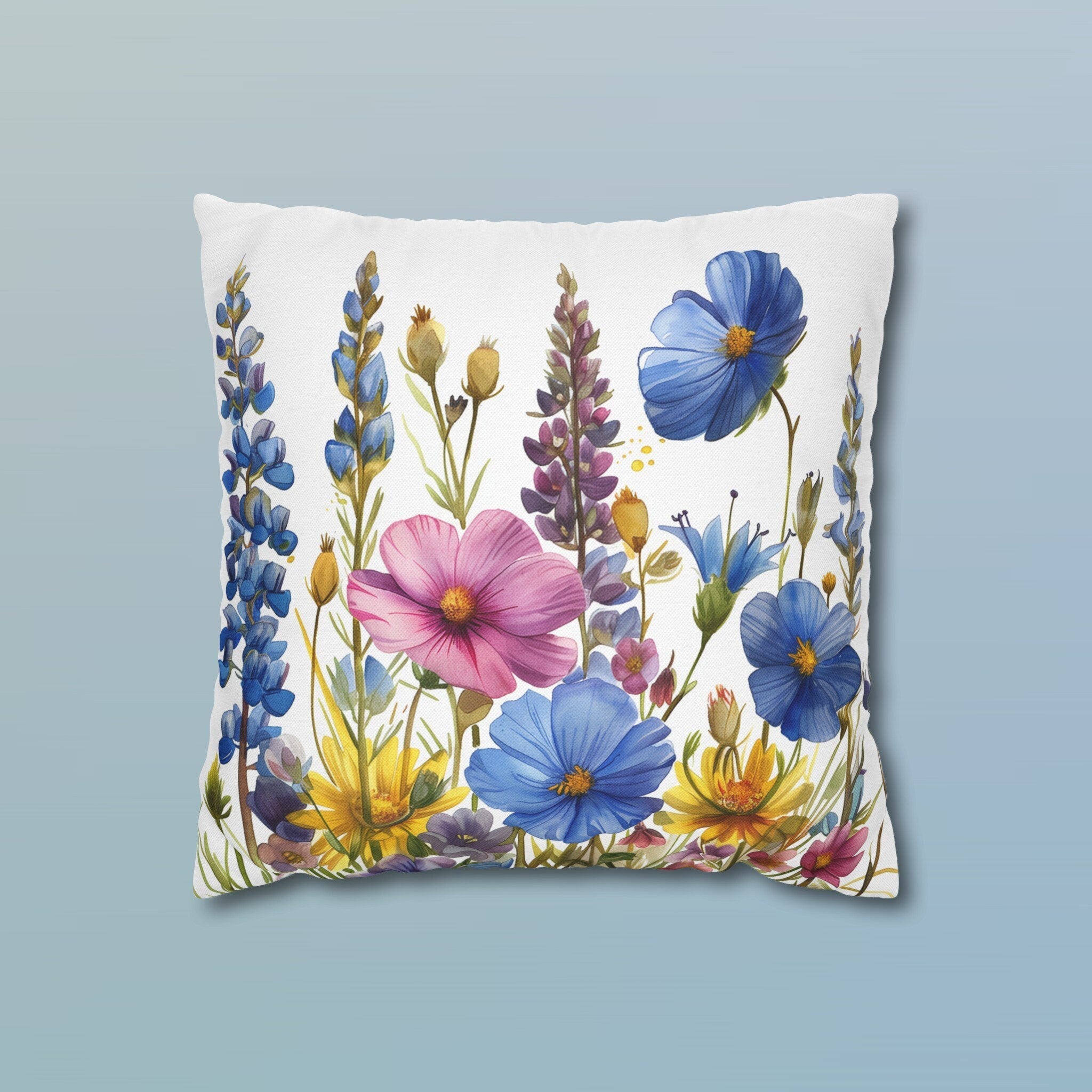 Watercolor Wildflower Pillow Cover: Summer Meadow Boho Cushion for Home Decor