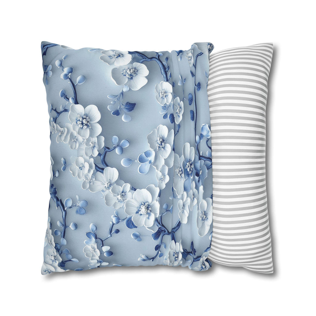 Elegant Blue & White Chinoiserie Cherry Blossom Pillow Cover | Asian-Inspired Floral Home Decor