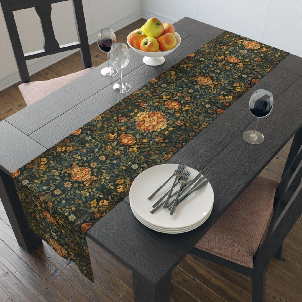 William Morris Botanical Table Runner: Golden Ochre Floral Tapestry