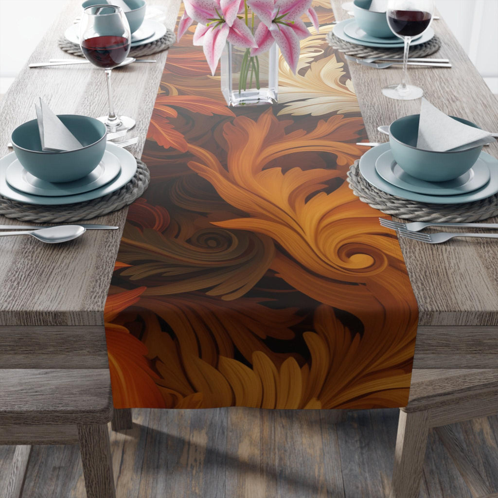 Swirling Autumn Leaves Table Runner: Fall Decor, Hostess Gift