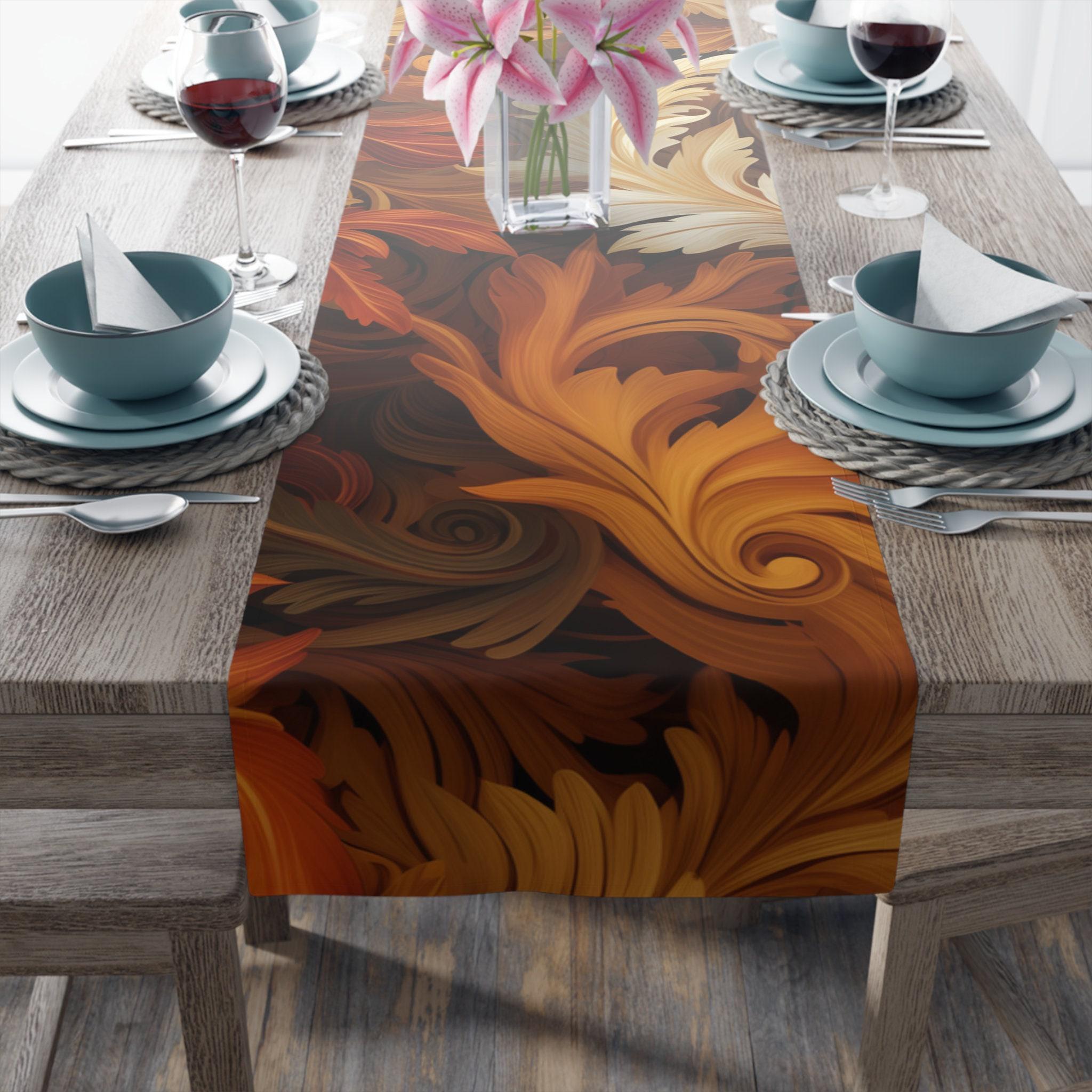 Swirling Autumn Leaves Table Runner: Fall Decor, Hostess Gift