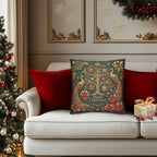 Emerald Green Peacock Christmas Pillow Cover: Gold Poinsettia, Maximalist Holiday