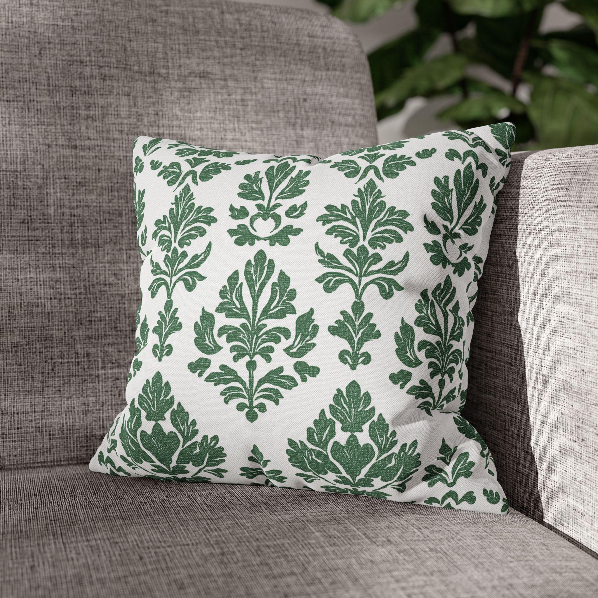 Forest Green Damask Pillow Cover: Elegant Home Decor