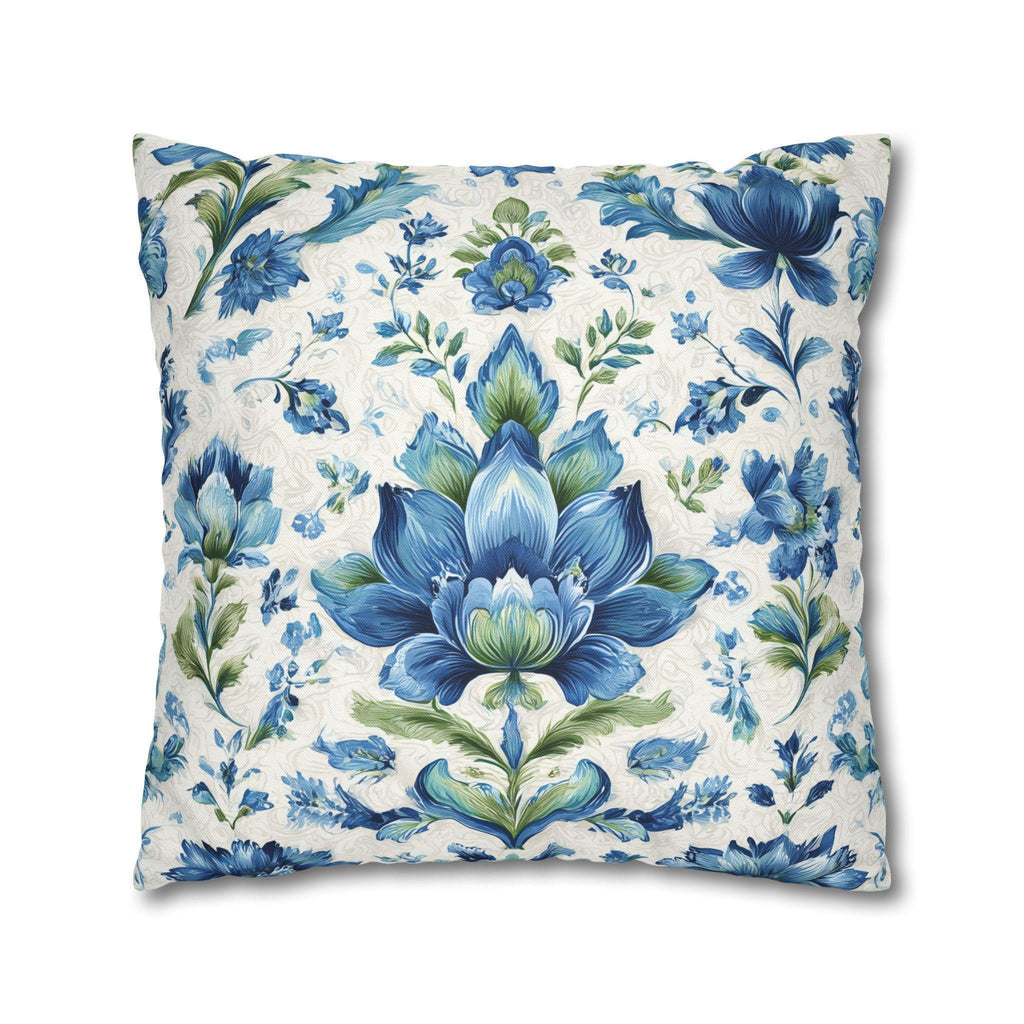 Jacobean Floral Pillow Cover: Blue-Green Botanical Cushion Cover with Modern Traditional Fusion Design