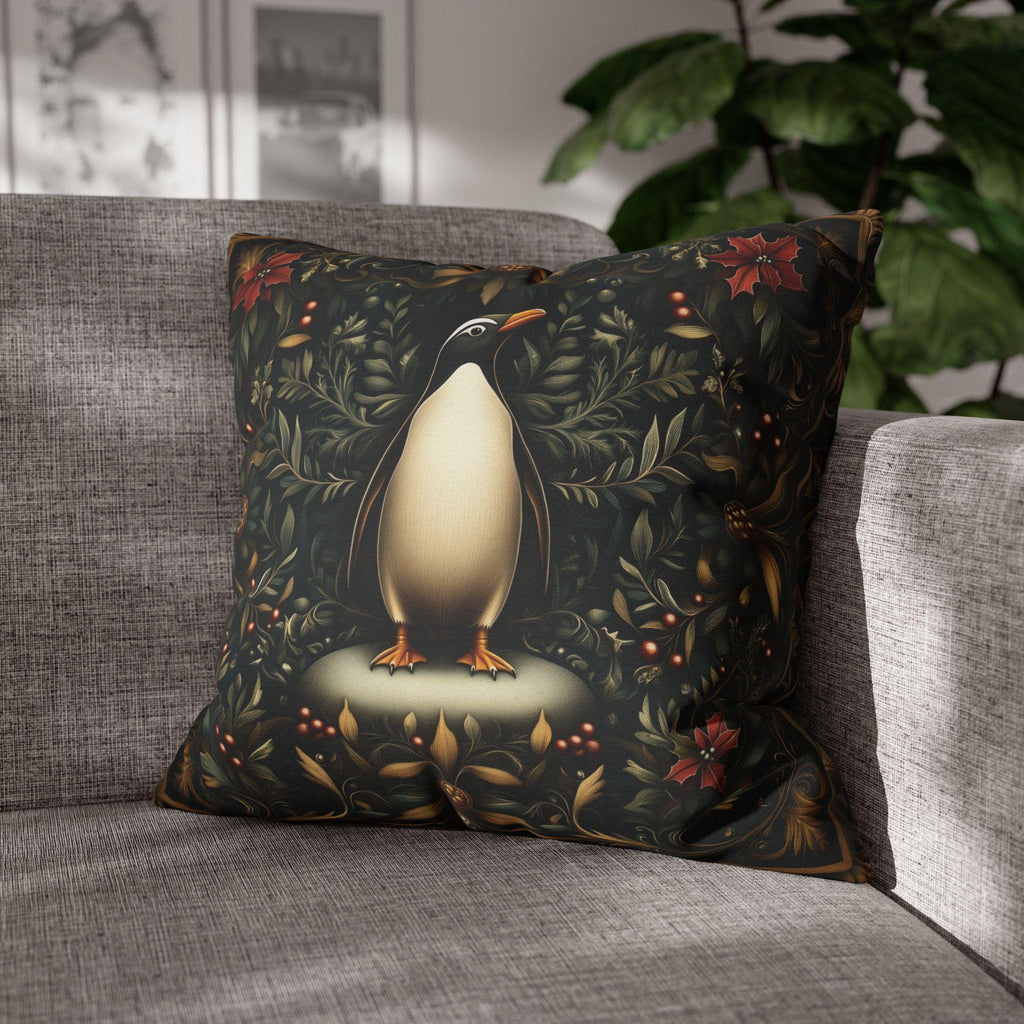 Christmas Penguin Pillow Cover: William Morris Inspired Holiday Cushion Case