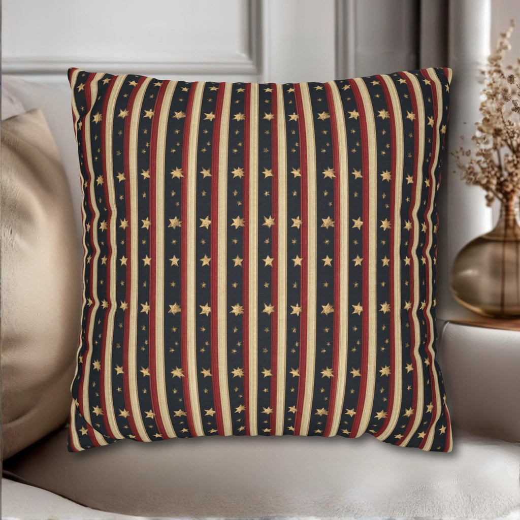 Farmhouse Patriotic Pillow Cover: Primitive Americana Stripe Decor