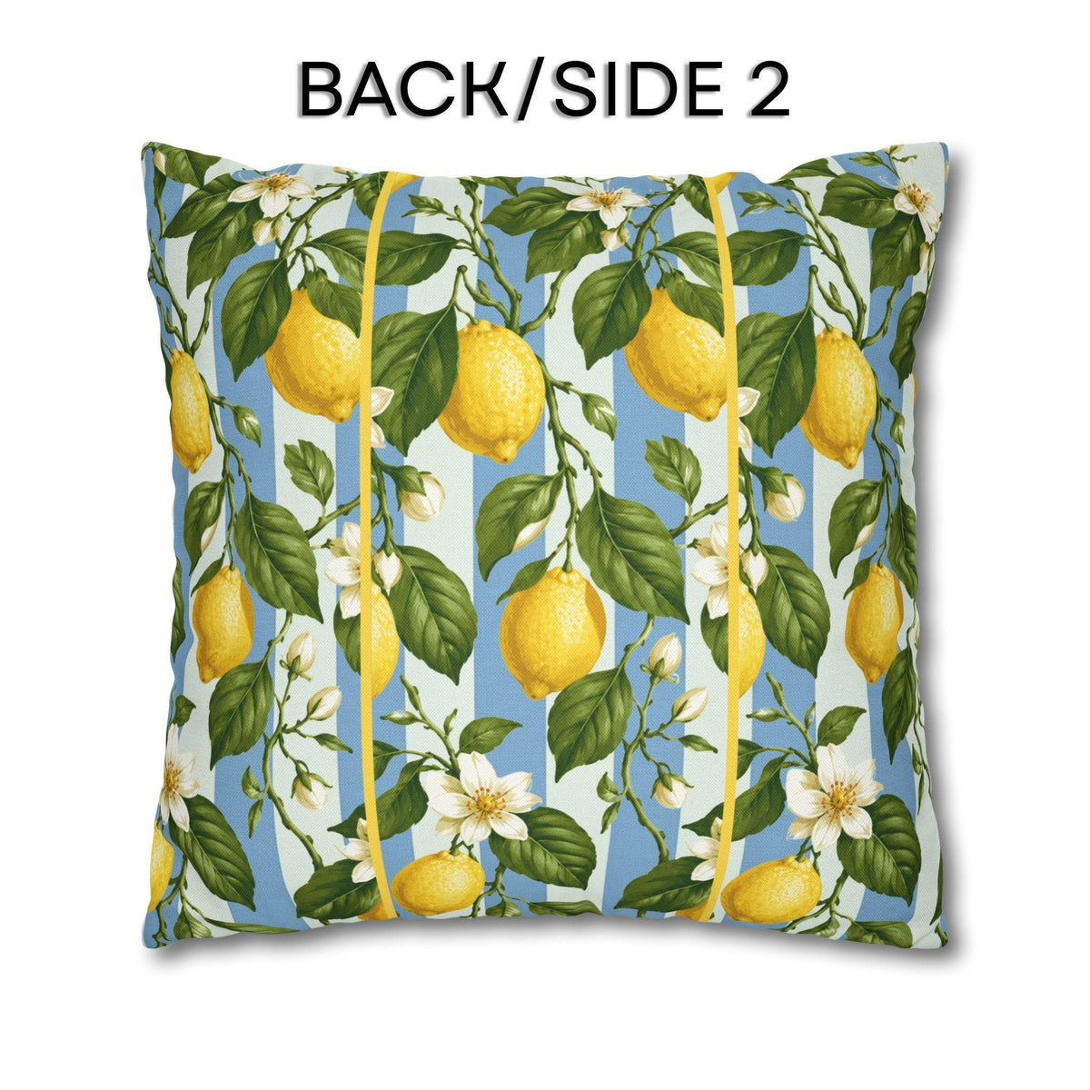 Lemon Soft Blue Stripe Pillow Cover: with Green Leaves and White Florals