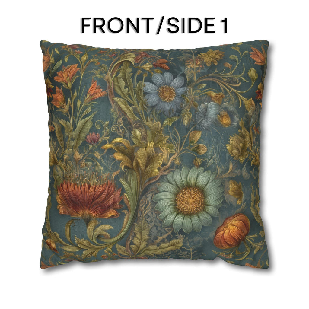 William Morris Inspired Throw Pillow Cover: Moody Teal Botanical Floral