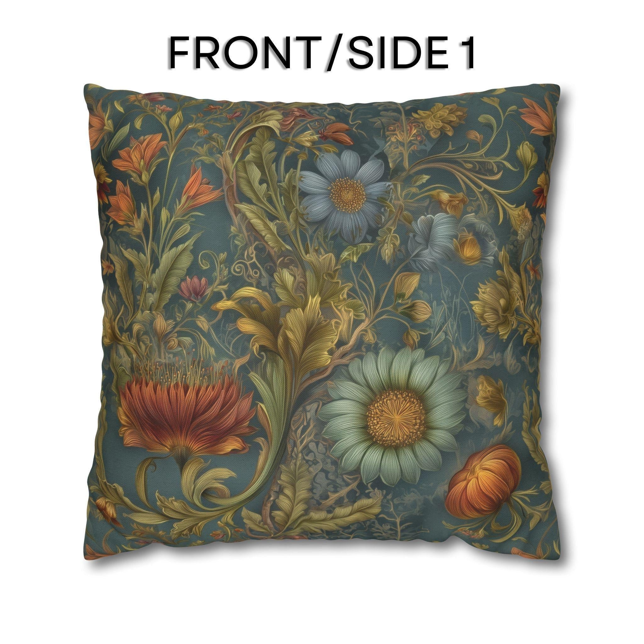 William Morris Inspired Throw Pillow Cover: Moody Teal Botanical Floral