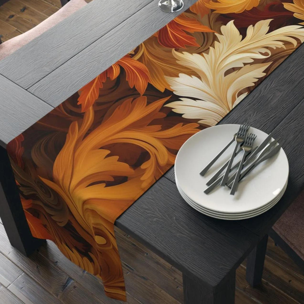 Swirling Autumn Leaves Table Runner: Fall Decor, Hostess Gift