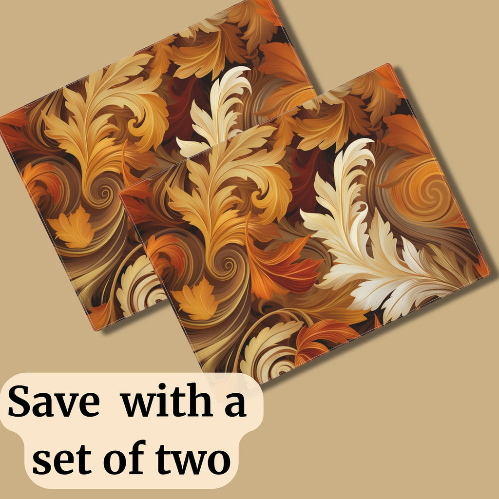 Autumn Leaves Swirling Cotton Twill Placemat - Fall-Themed Table Linen for Thanksgiving Decor 18x14