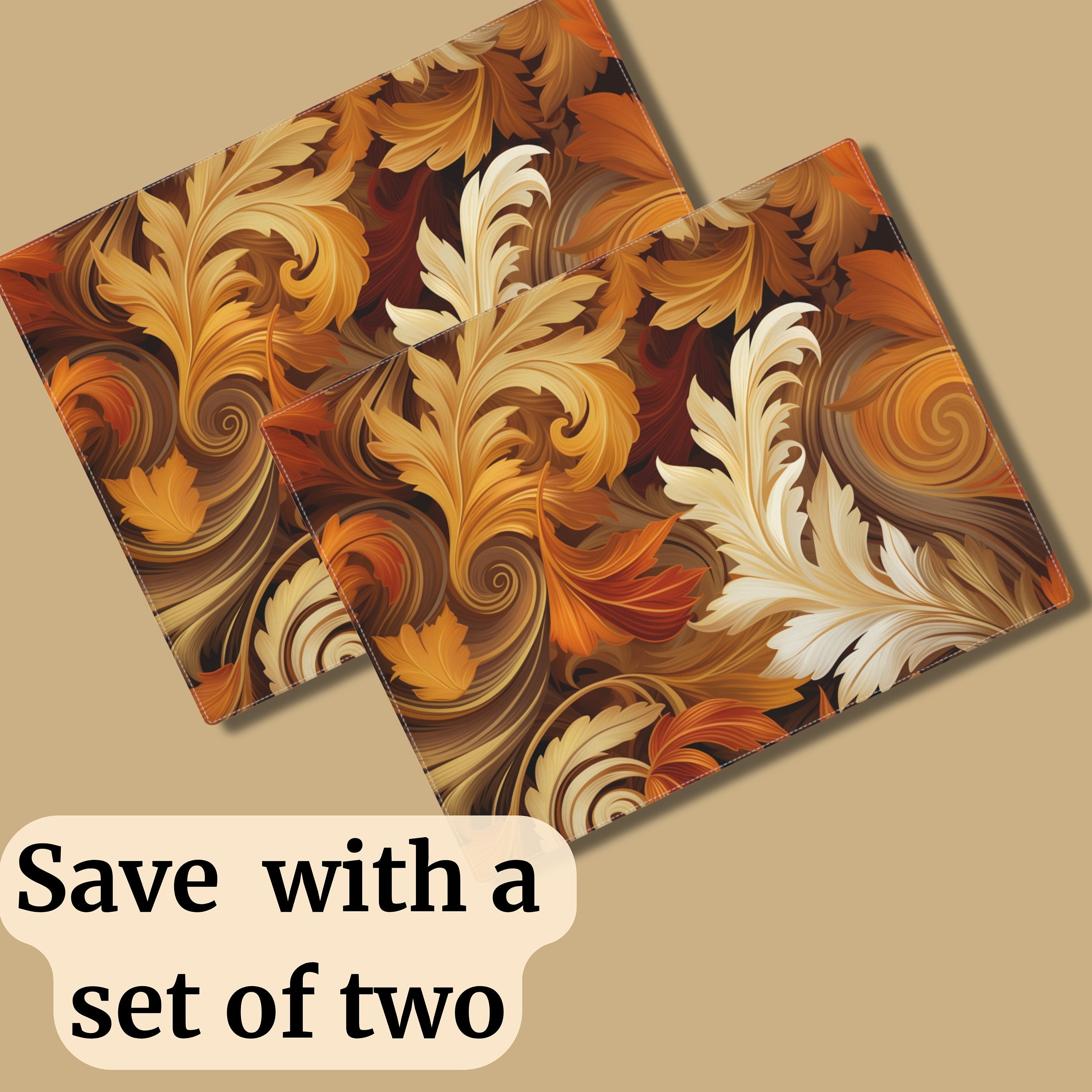 Autumn Leaves Swirling Cotton Twill Placemat - Fall-Themed Table Linen for Thanksgiving Decor 18x14
