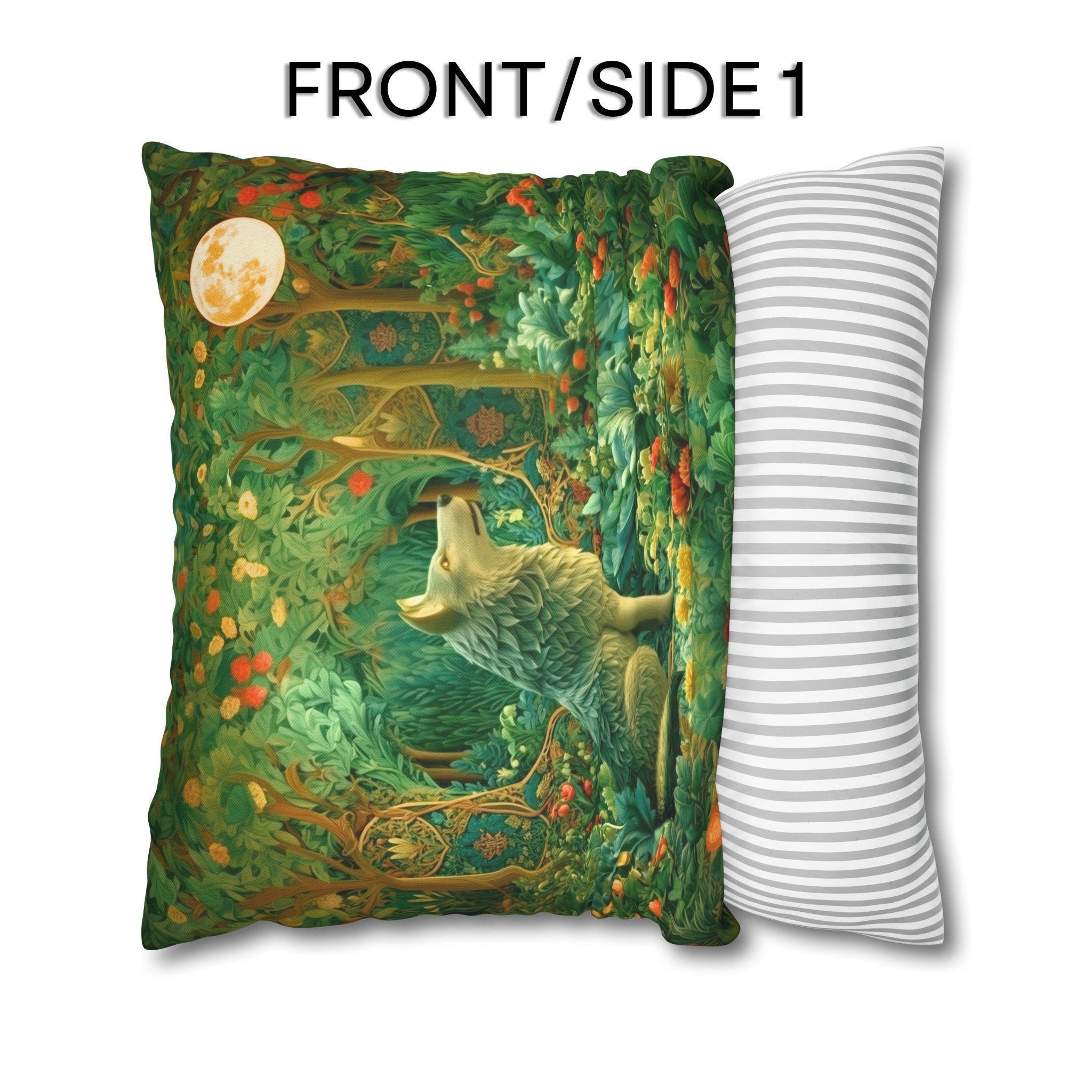 William Morris Inspired Pillow Cover: Full Moon Woodland Wolf Design