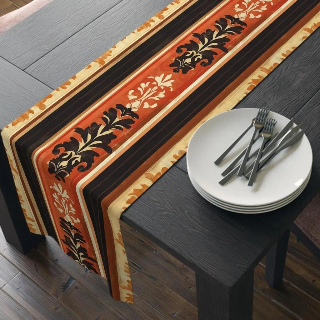 Table Runner: Pumpkin Spice Stripes with Damask - Fall Decor