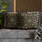 Elegant Gold Snowflake Poinsettia Square Pillow Cover: Holiday Tapestry Pattern for Christmas Home Decor