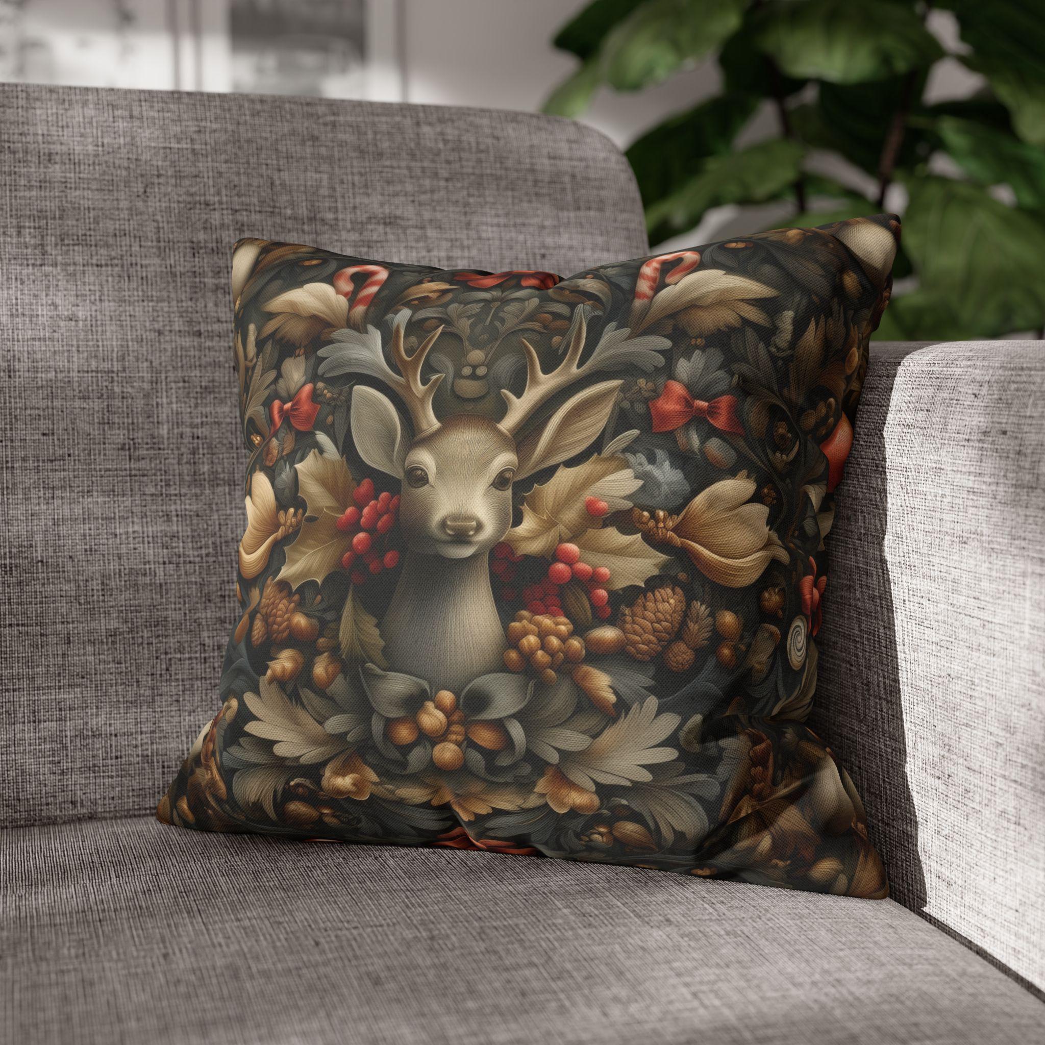 William Morris Deer Christmas Pillow Cover: Woodland Holiday Accent