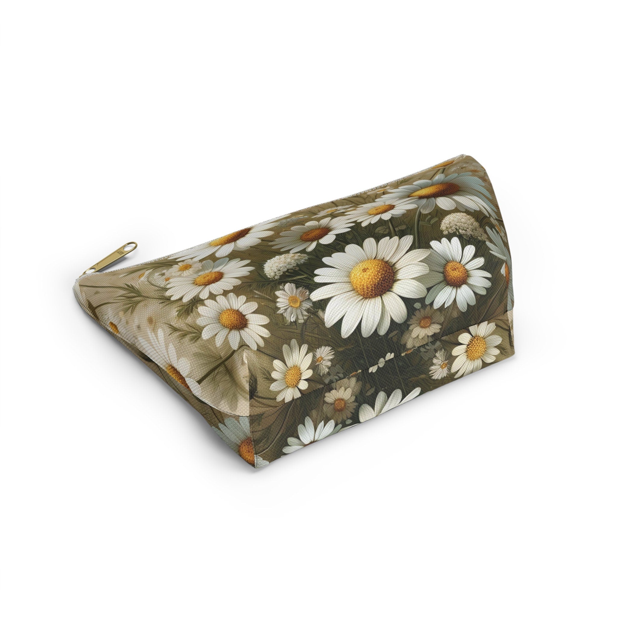 Wild Daisies Accessory Pouch with T-Bottom Floral Design in Large & Small Sizes, Gift for Mom, Gift for Her