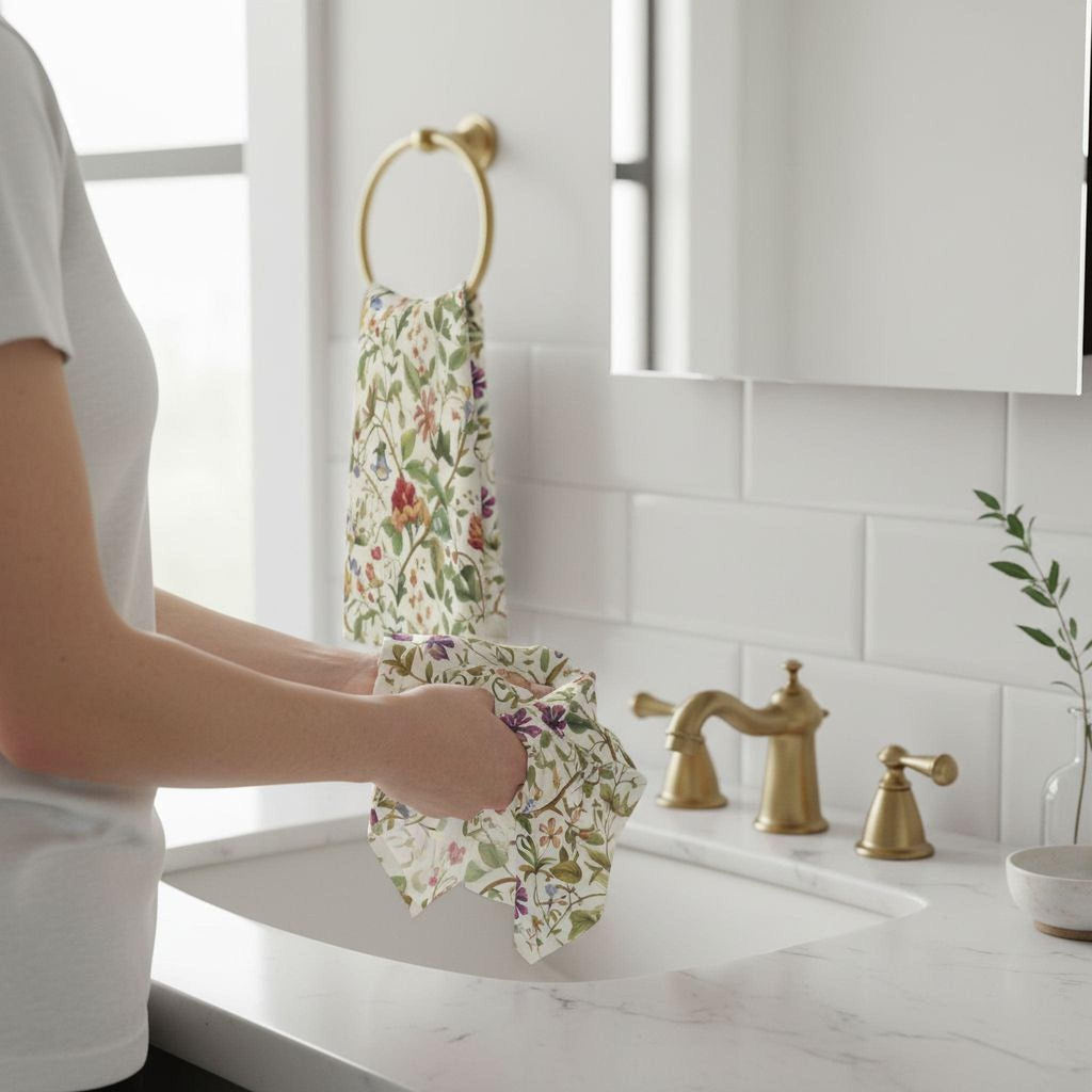William Morris Hand Towel: Vintage Botanicals and Vines on Cream Background