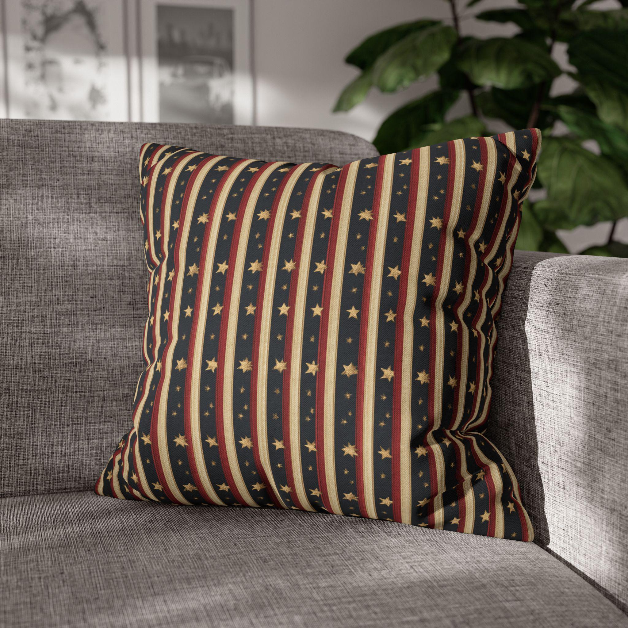 Farmhouse Patriotic Pillow Cover: Primitive Americana Stripe Decor