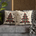 Tartan Christmas Tree Pillow Cover: Rustic Plaid Holiday Cushion Case