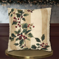 Vintage Style Holly & Stripes Pillow Cover: Classic Christmas Botanical Accent