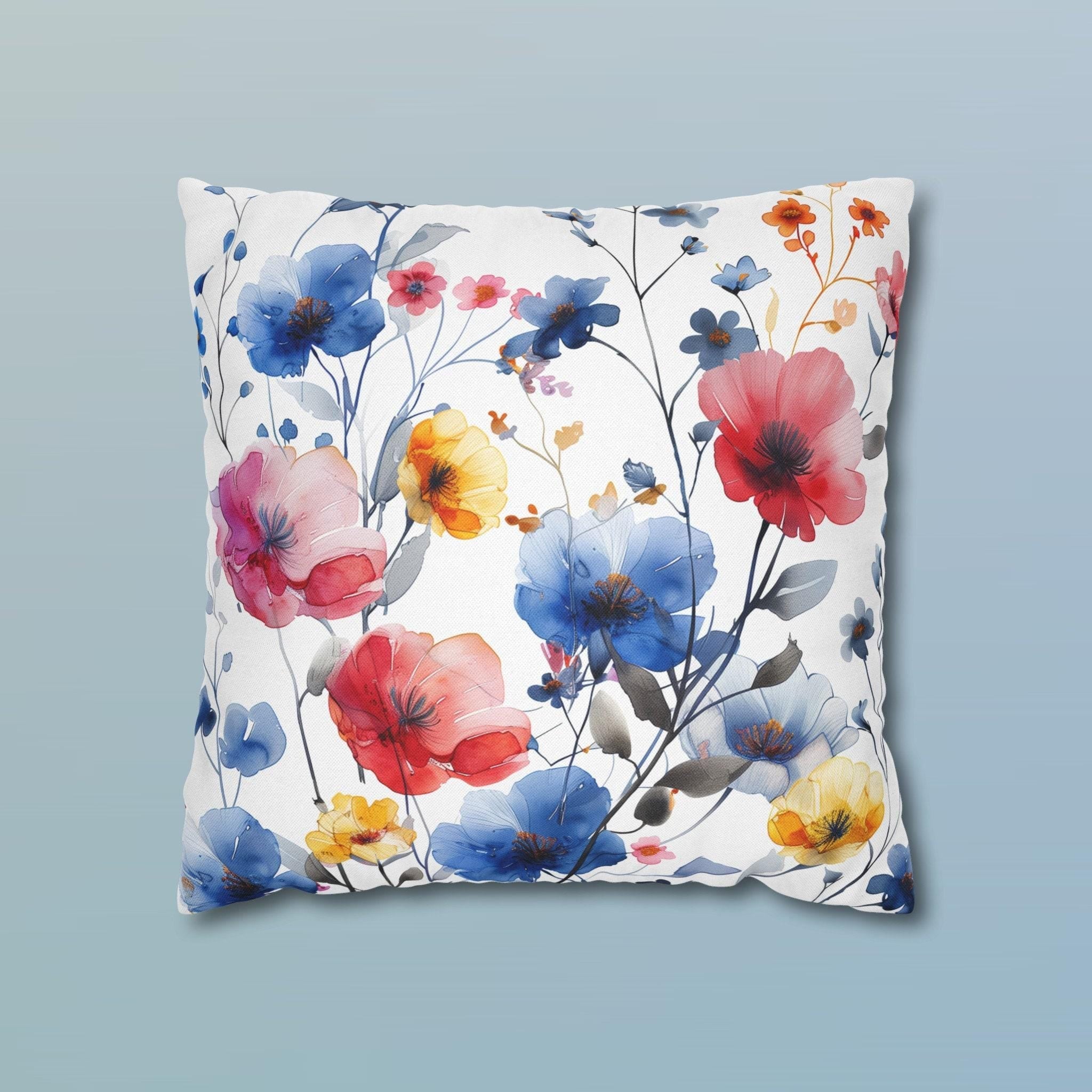 Vibrant Wildflower Watercolor Throw Pillow Cover: Boho Floral Cushion Case for Summer Home Decor