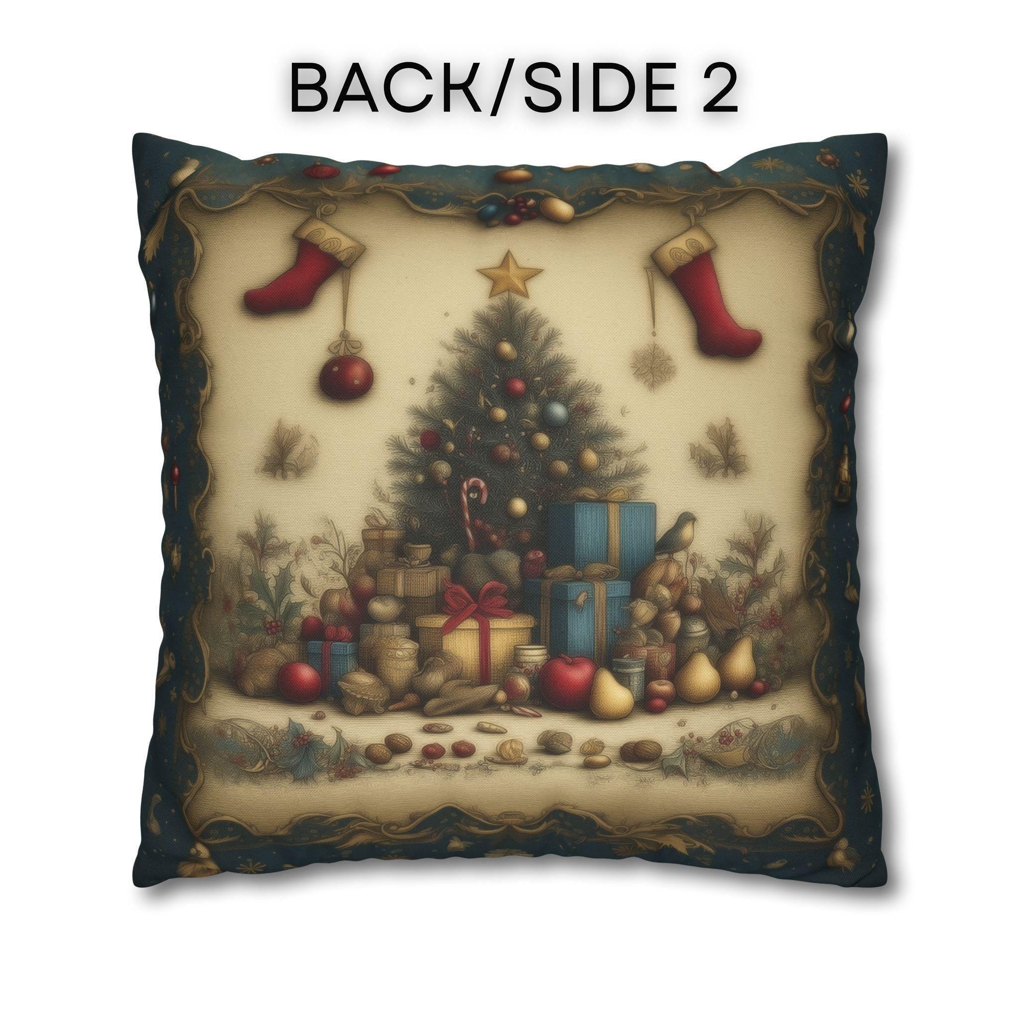 Vintage Style Christmas Nostalgia Pillow Cover: Holiday Tree with Gifts & Stockings