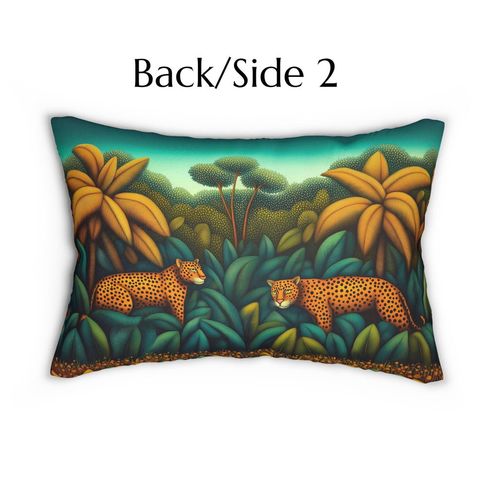 Jaguar Jungle Safari Lumbar Pillow: Tropical Botanical Animal Decor