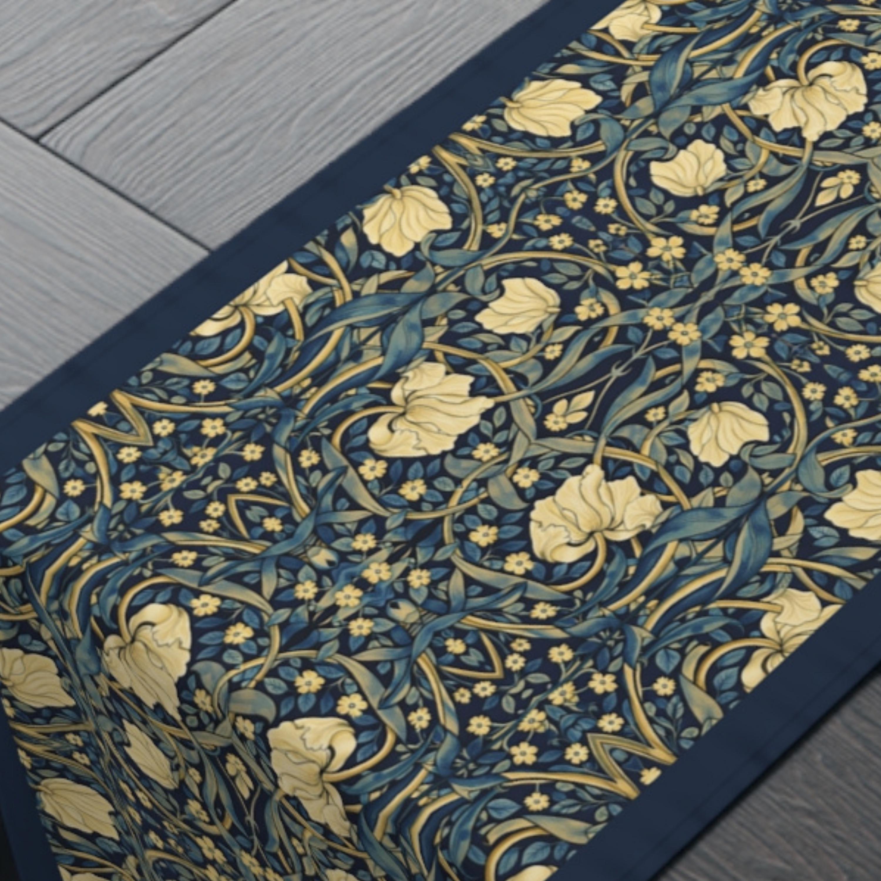 William Morris Table Runner: Navy and Champagne Vintage Pimpernel Reconstructed