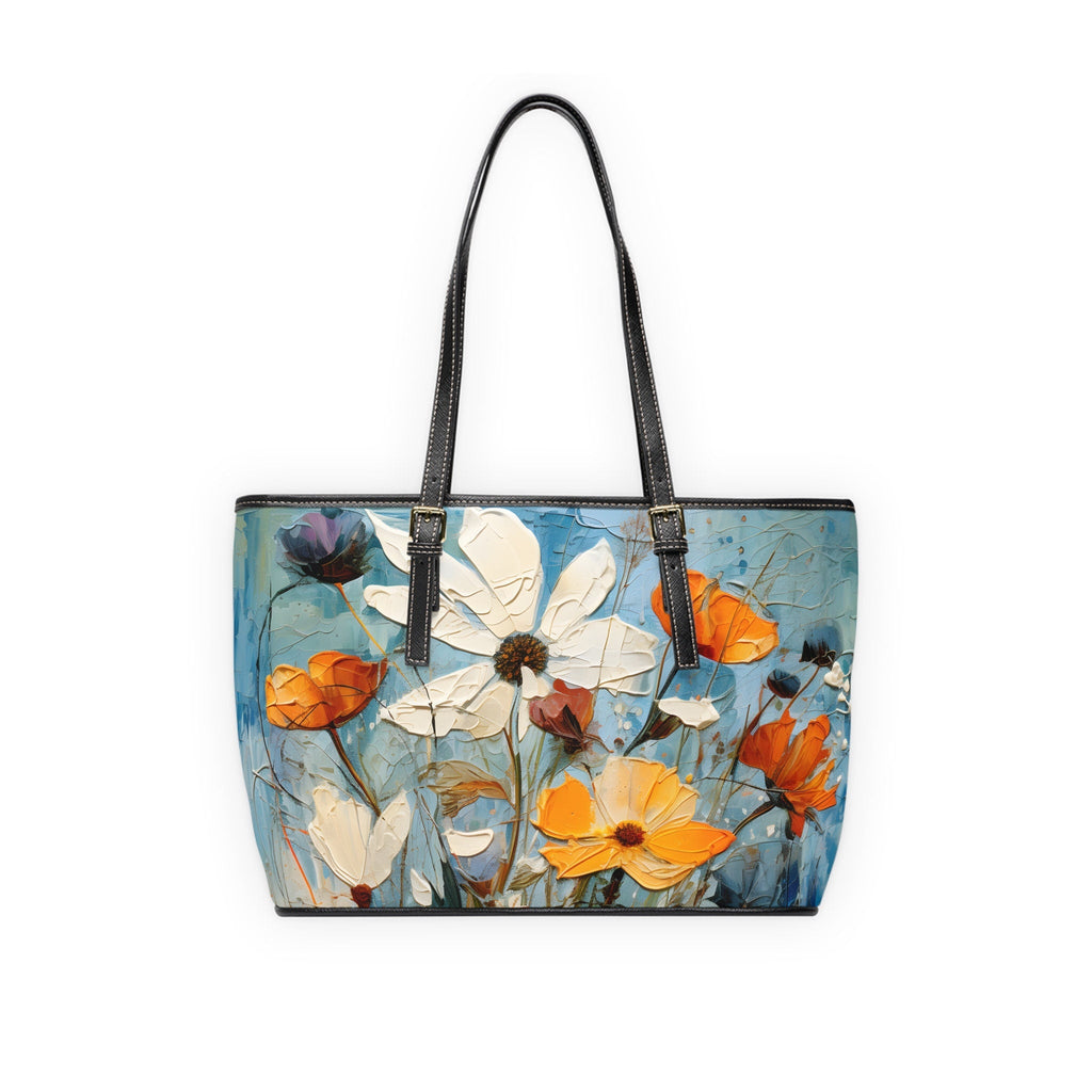 Wildflower Oil Painting Style Shoulder Bag: Oversized Vegan Leather Tote