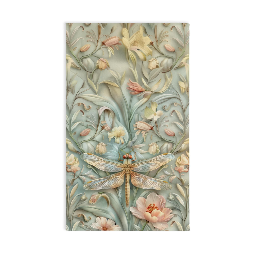 William Morris Dragonfly Hand Towel: Blue, Gold Wings Pink, Cream Flowers Elegant Nature Design