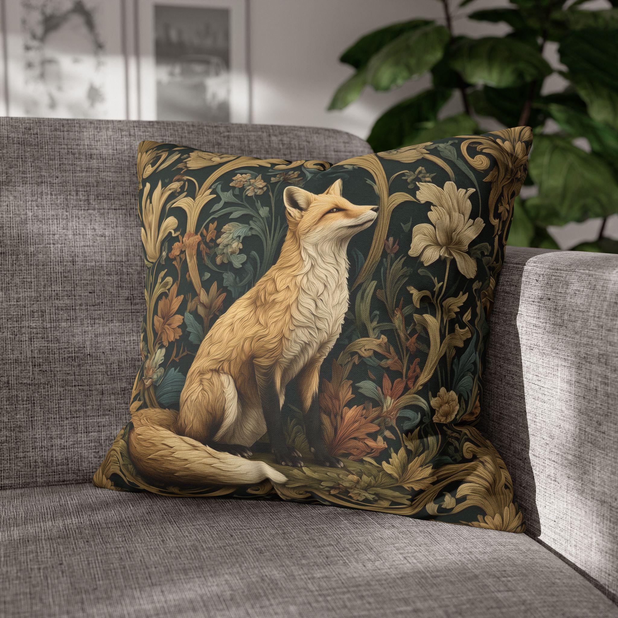 William Morris Fox Pillow Cover: Woodland Botanical Arts & Crafts Decor