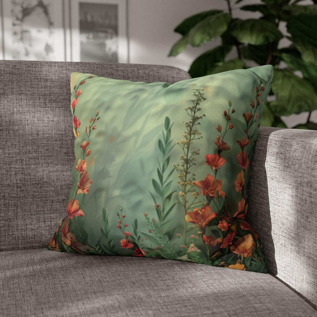 Wildflower Meadow Pillow Cover: Pink Peach Yellow Floral Design
