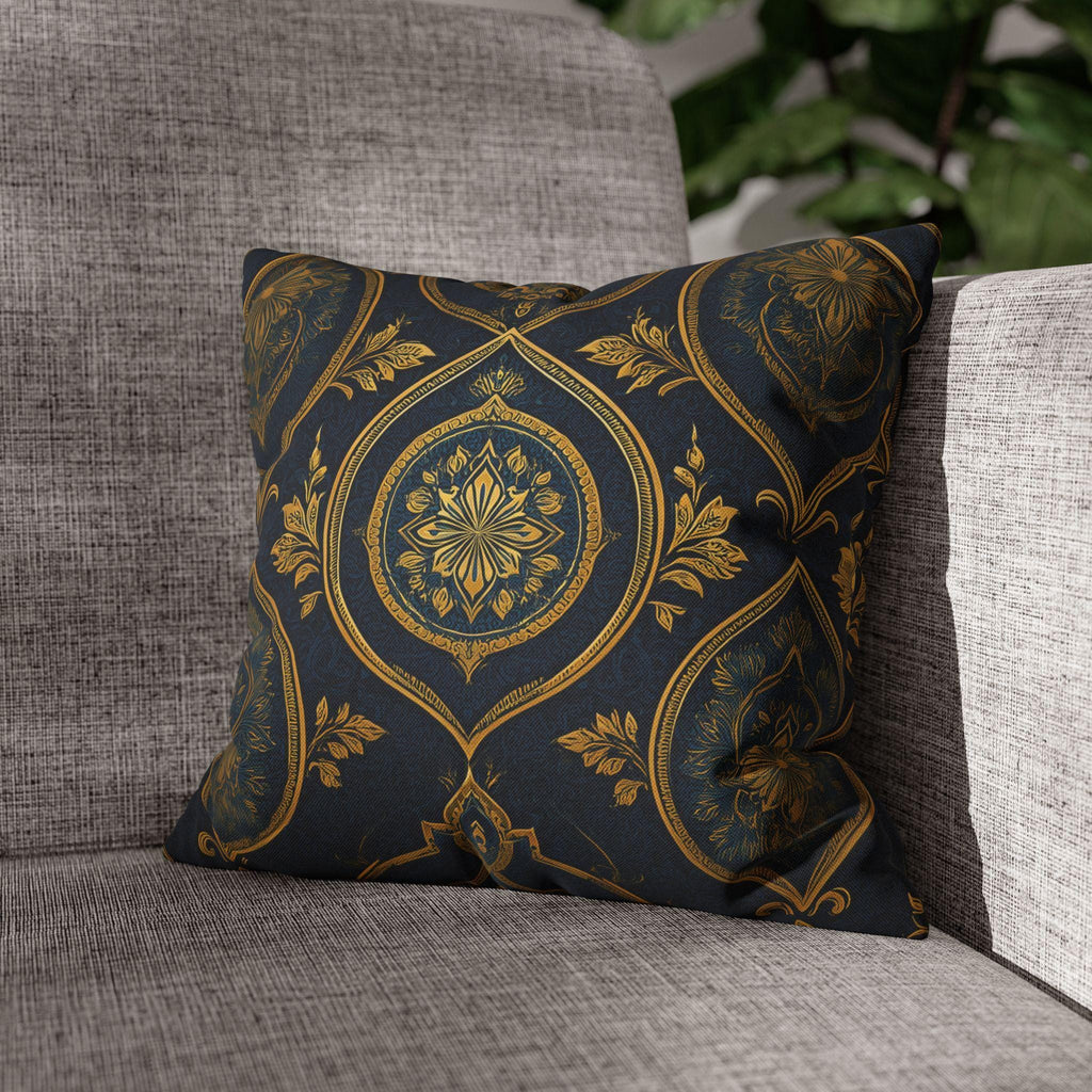 Navy & Gold Damask Pillow Cover: Vintage Style Floral Medallion Cushion