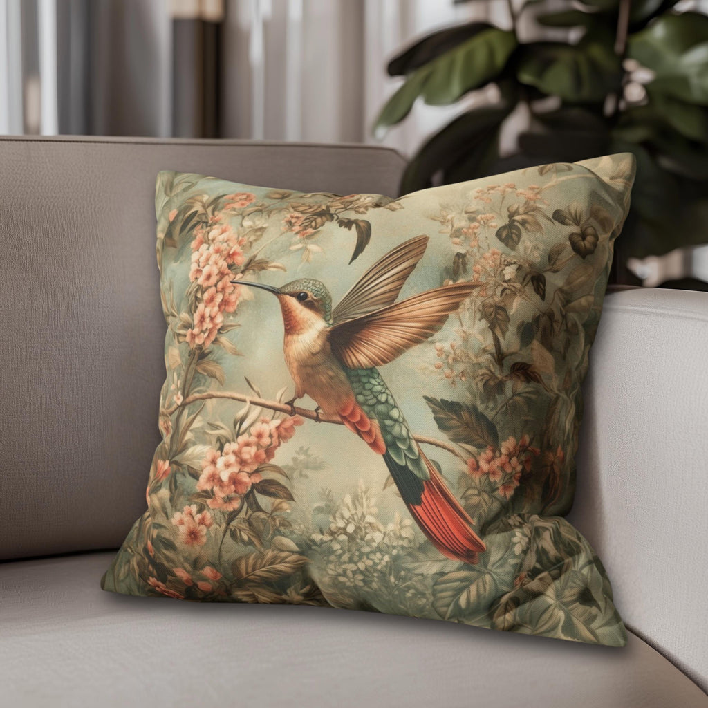 William Morris Botanical Pillow Cover: Sage Blush Teal Hummingbird Arts & Crafts Accent