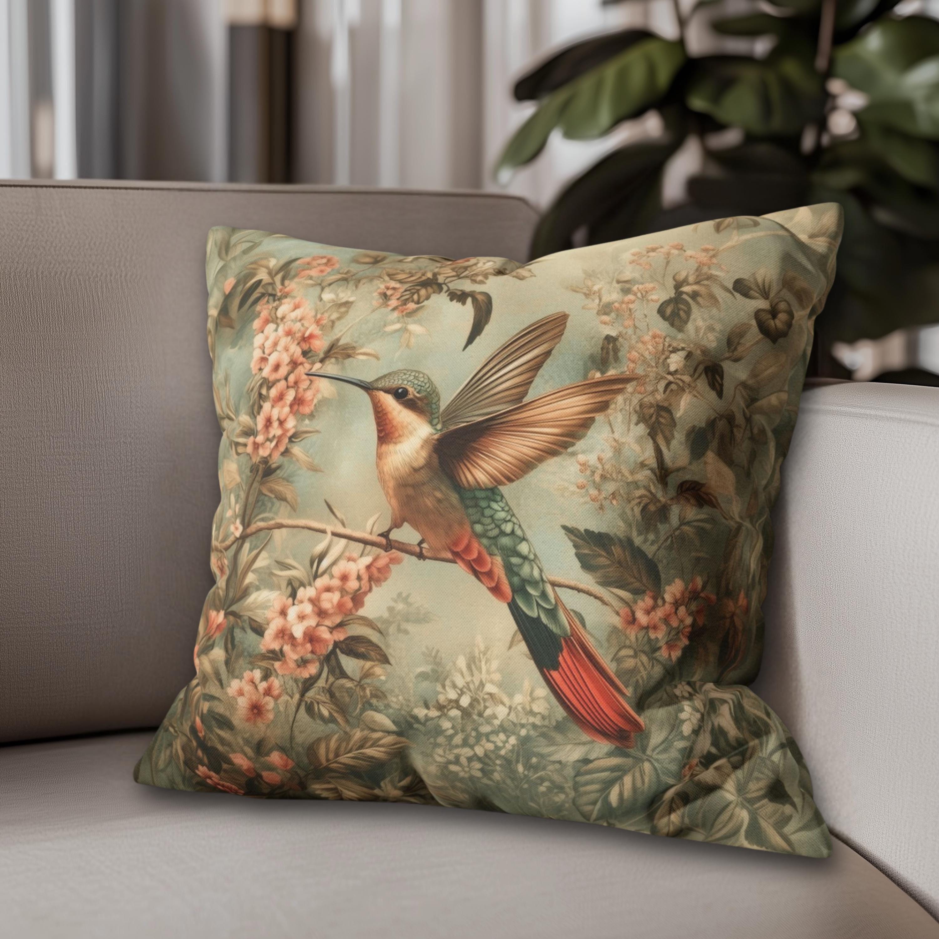 William Morris Botanical Pillow Cover: Sage Blush Teal Hummingbird Arts & Crafts Accent