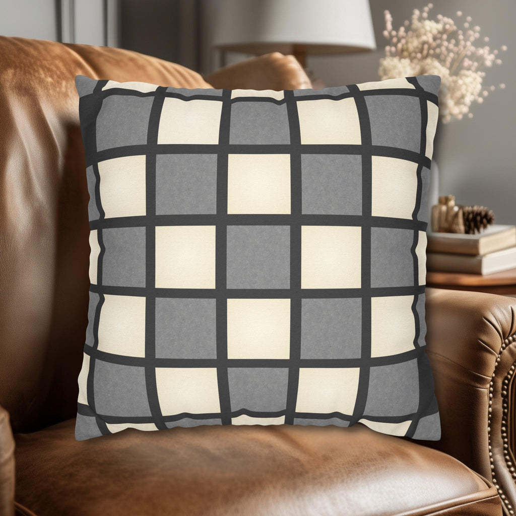 Gray Windowpane Plaid Pillow Cover: Neutral Checkered Contemporary Accent