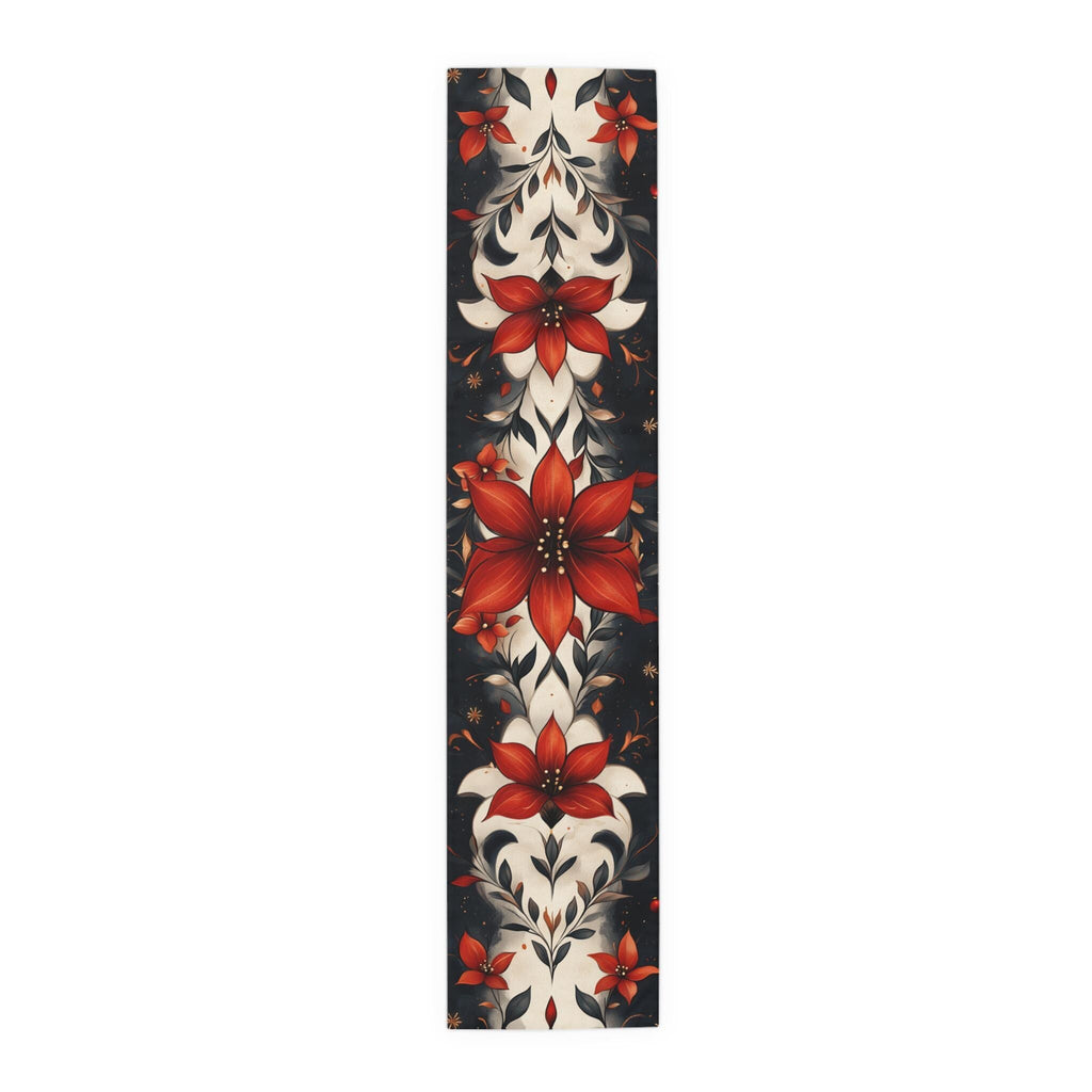 Fleur de Lis Poinsettia Table Runner: Festive Red & Navy Winter Decor