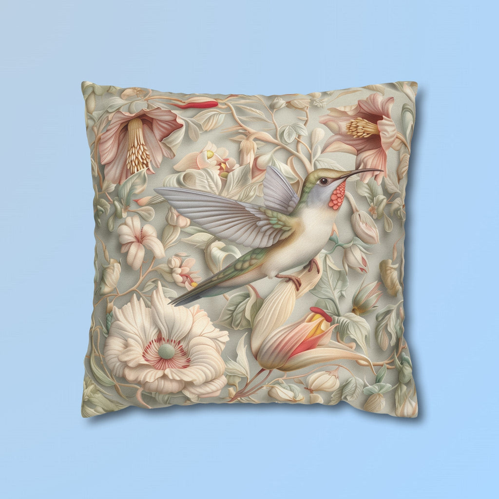 William Morris Hummingbird Pillow Cover: Vintage Style Floral Art, Pastel Green