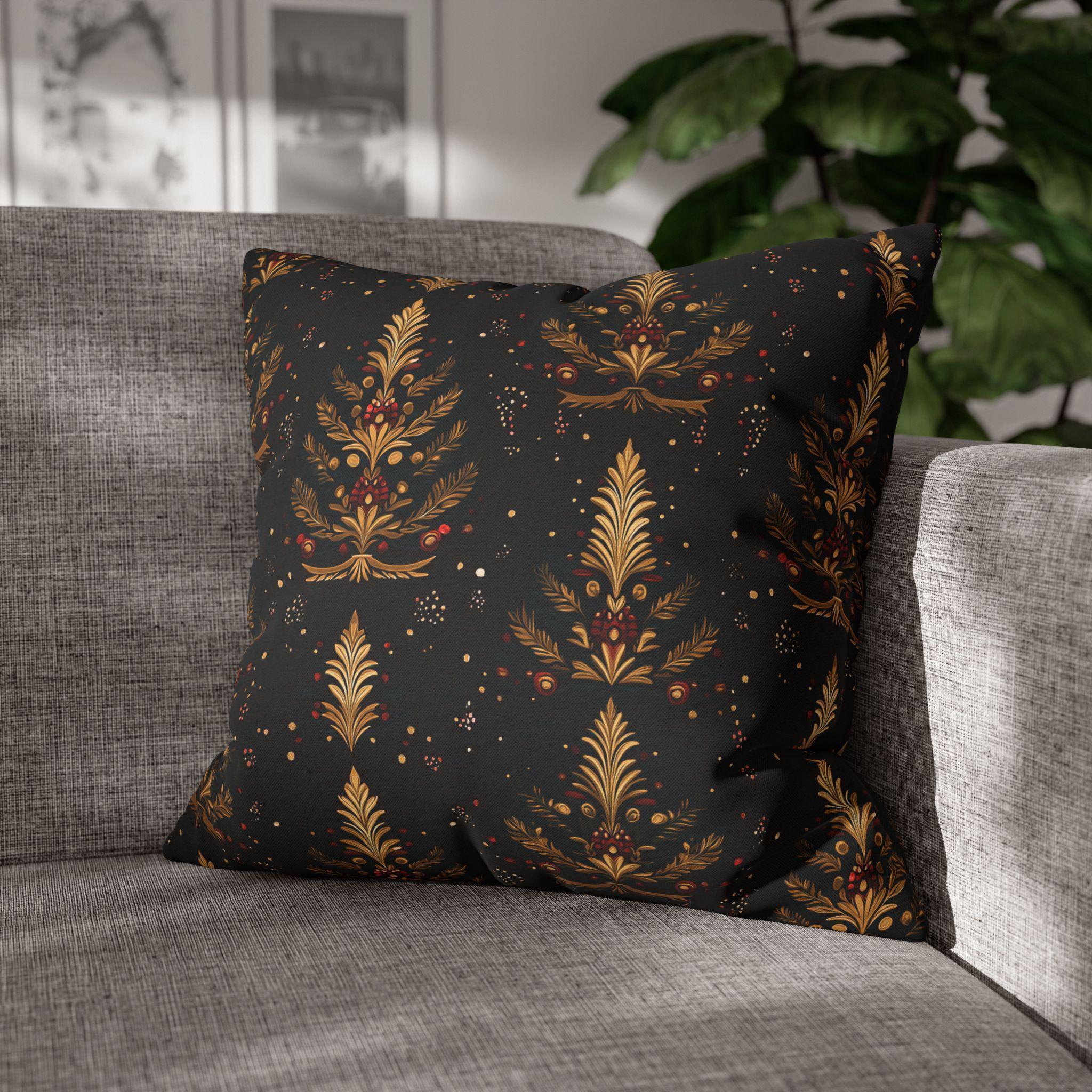Elegant Christmas Tree Pillow Cover: Gold & Red Holiday Decor
