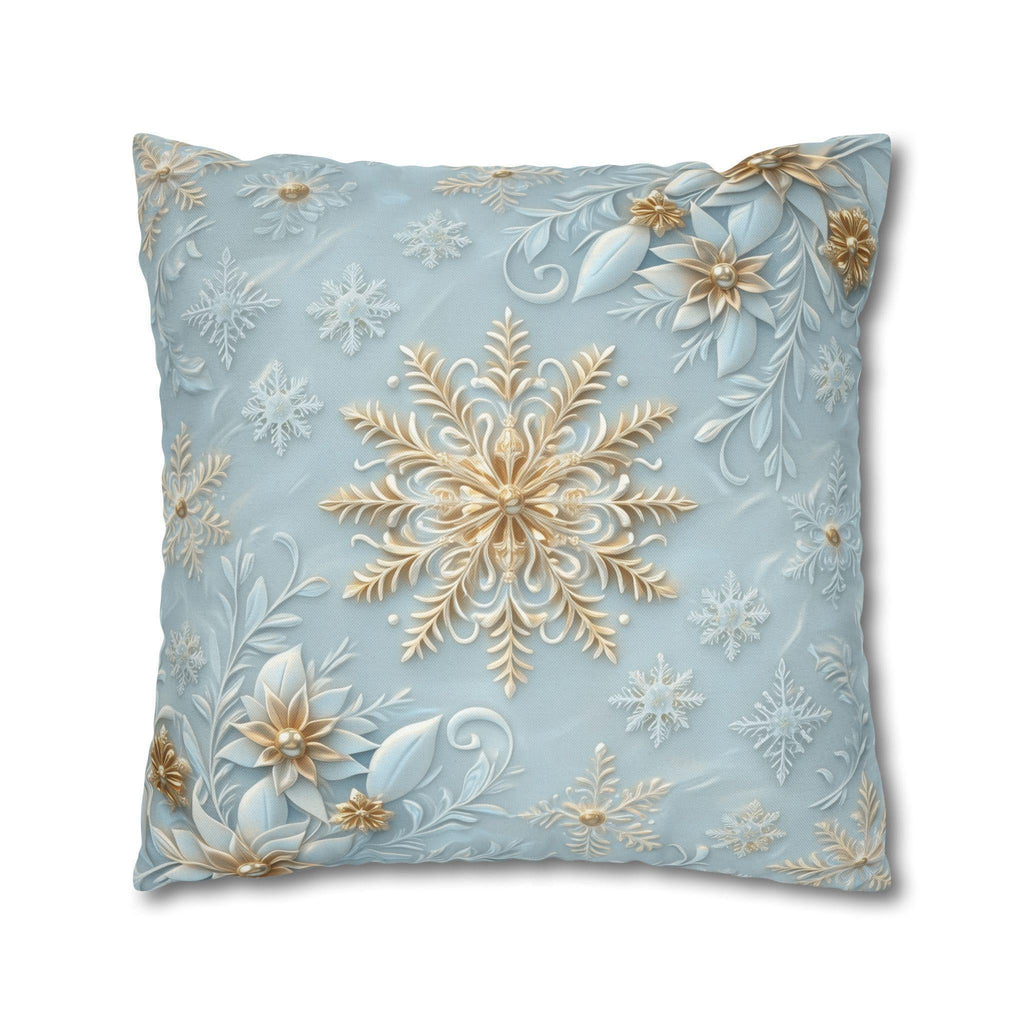 Gold Snowflake Pillow Cover, Elegant Winter Holiday Decor
