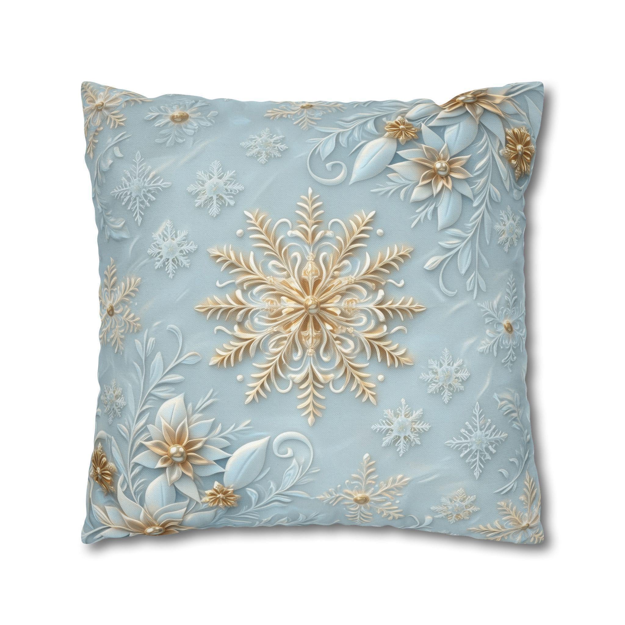 Gold Snowflake Pillow Cover, Elegant Winter Holiday Decor