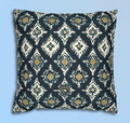 Traditional Ikat Style Pillow Cover | Dark Blue, White, Mustard Yellow | Geometric Design