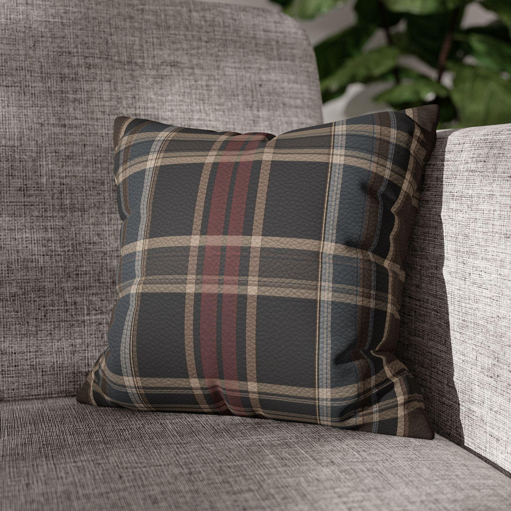 Vegan Faux Suede Material Printed Pillow Cover: Modern Plaid Soft Leather-Look