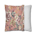 Rococo-Inspired Floral Pillow Cover: Dusty Pink Elegance with Mauve, Cream, Peach & Green Blooms