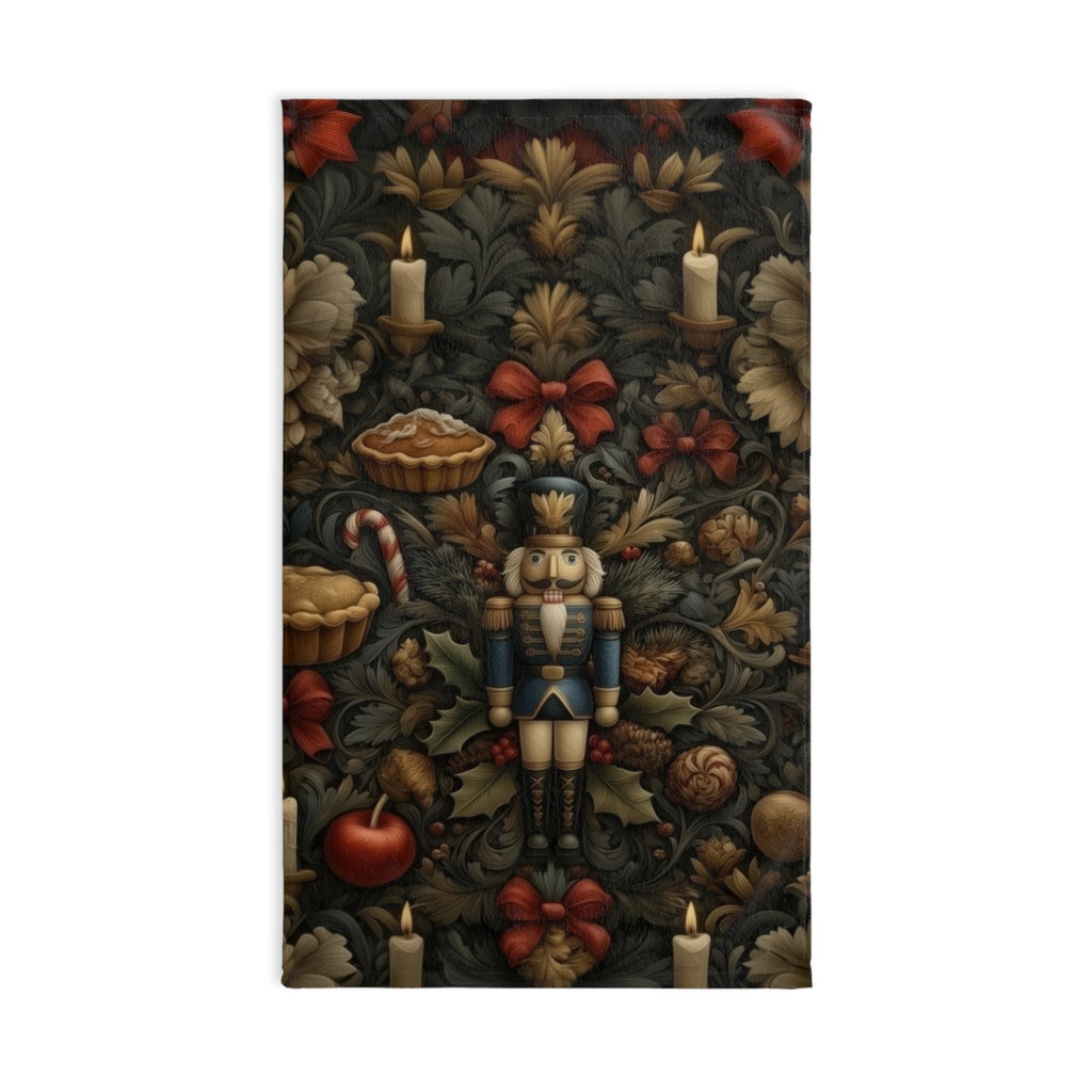 William Morris Christmas Nutcracker Tea Towel: Charcoal Red & Gold Holiday Botanical Kitchen Decor