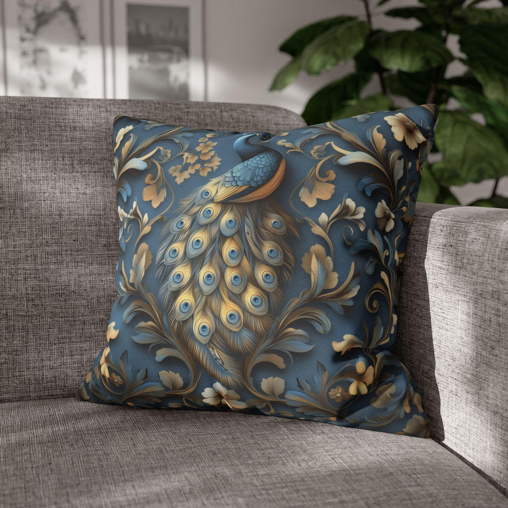 Elegant William Morris Peacock Pillow Cover: Vintage Arts & Crafts Blue Gold Bird Cushion Design
